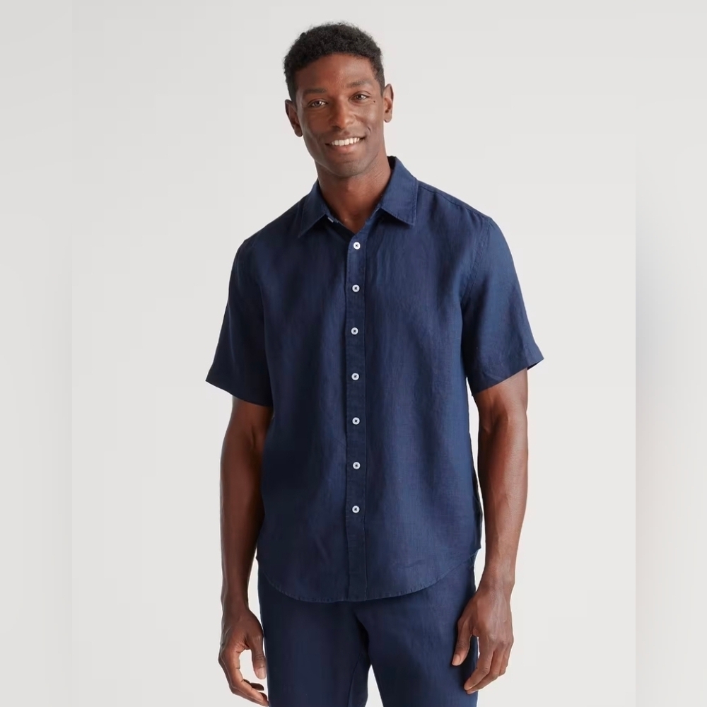 Quince Men's 100% European Linen Relaxed Short Sleeve Deep Navy XL $98